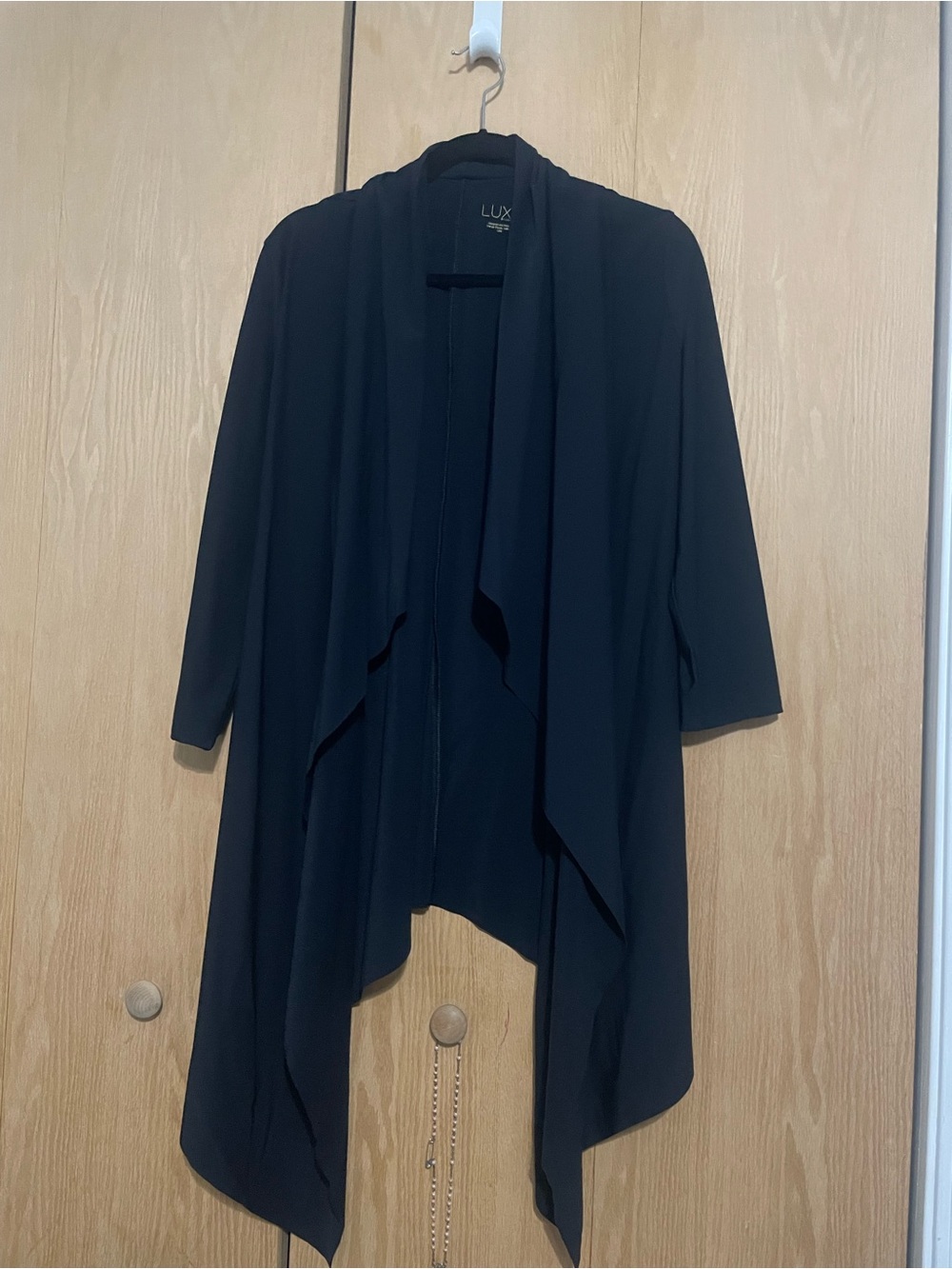 LUXE Black Draped Open Front Cardigan